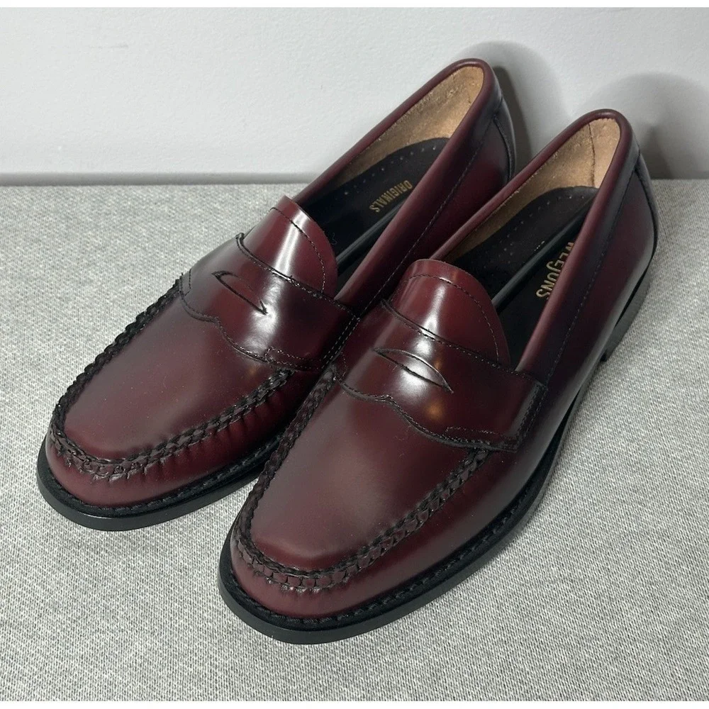 New G.H. Bass Logan Weejuns Loafers Men 7.5 D Leather Slip On Cherry Red Shoes